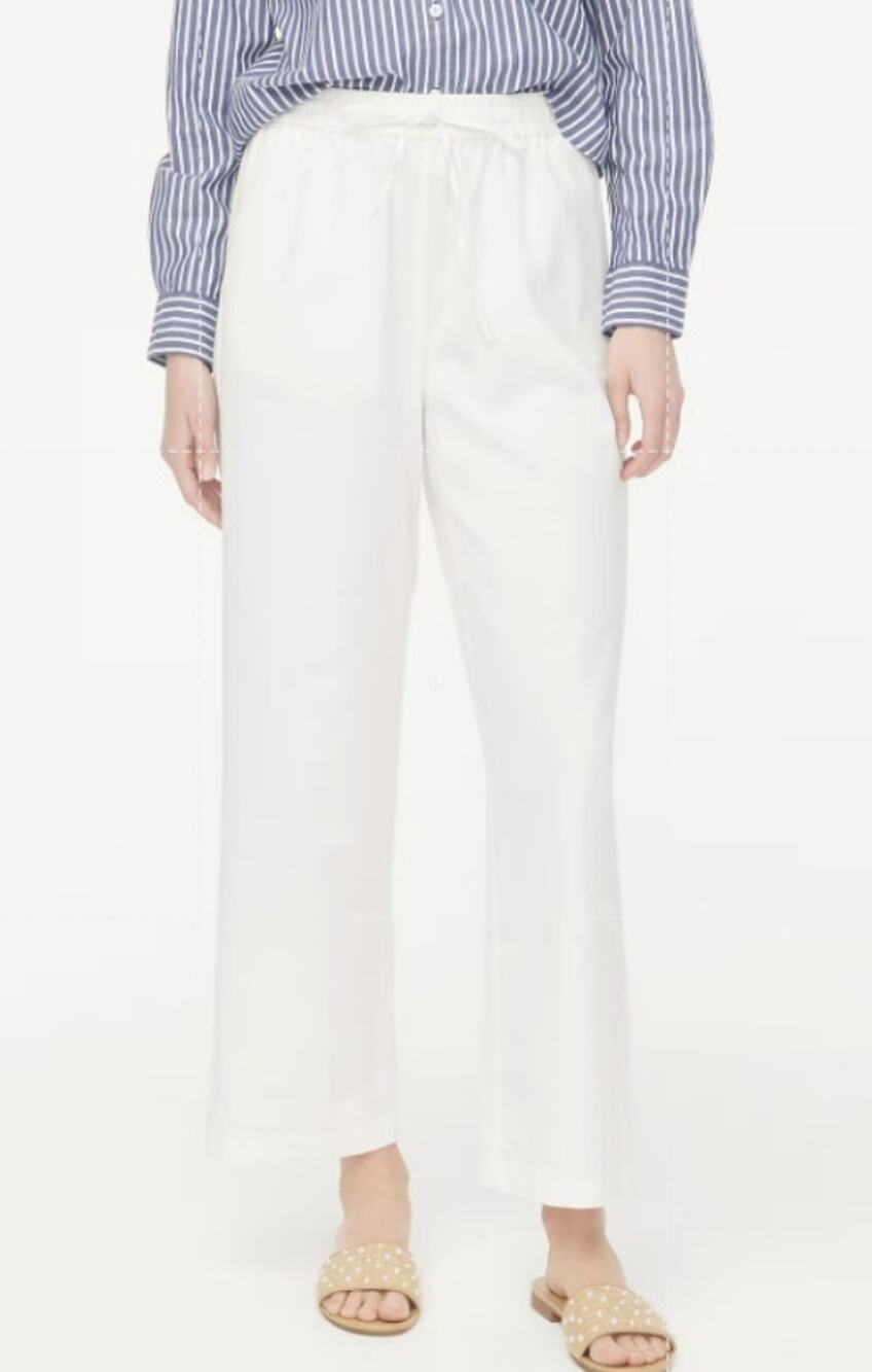 J.Crew Slim Wide Leg Linen Blend Drawstring Pants Womens 14 White CG402 Relaxed